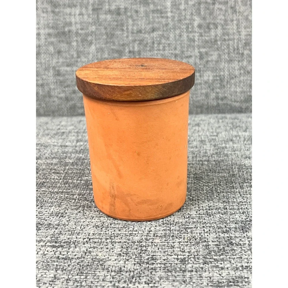 Henry Watson Pottery Peppercorns Suffolk Canister Terracotta Jar Wood Lid